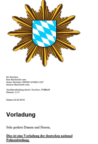 Polizei warnt vor falschen Vorladungen via Email